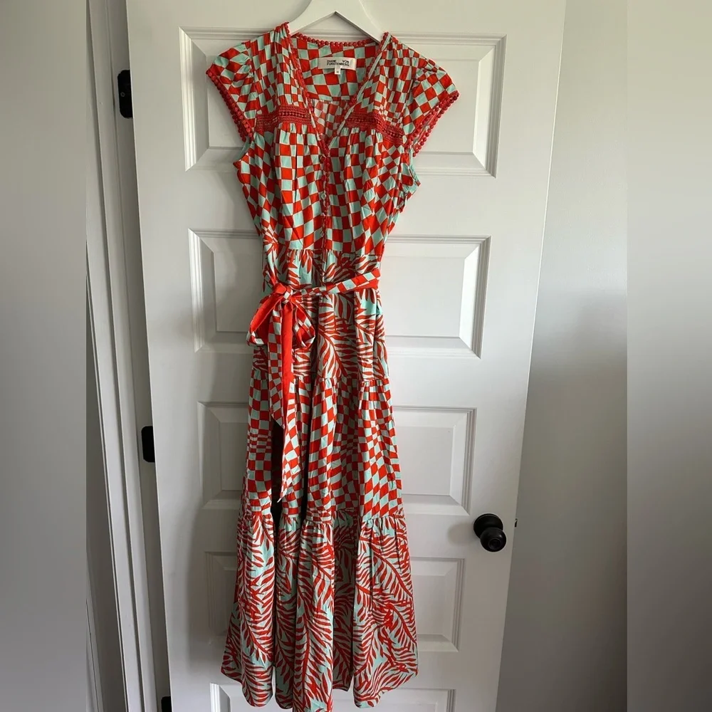 DIANE VON FURSTENBERG Sinead Belted Printed Crochet-Trimmed Poplin Midi Dress - Picture 2 of 11